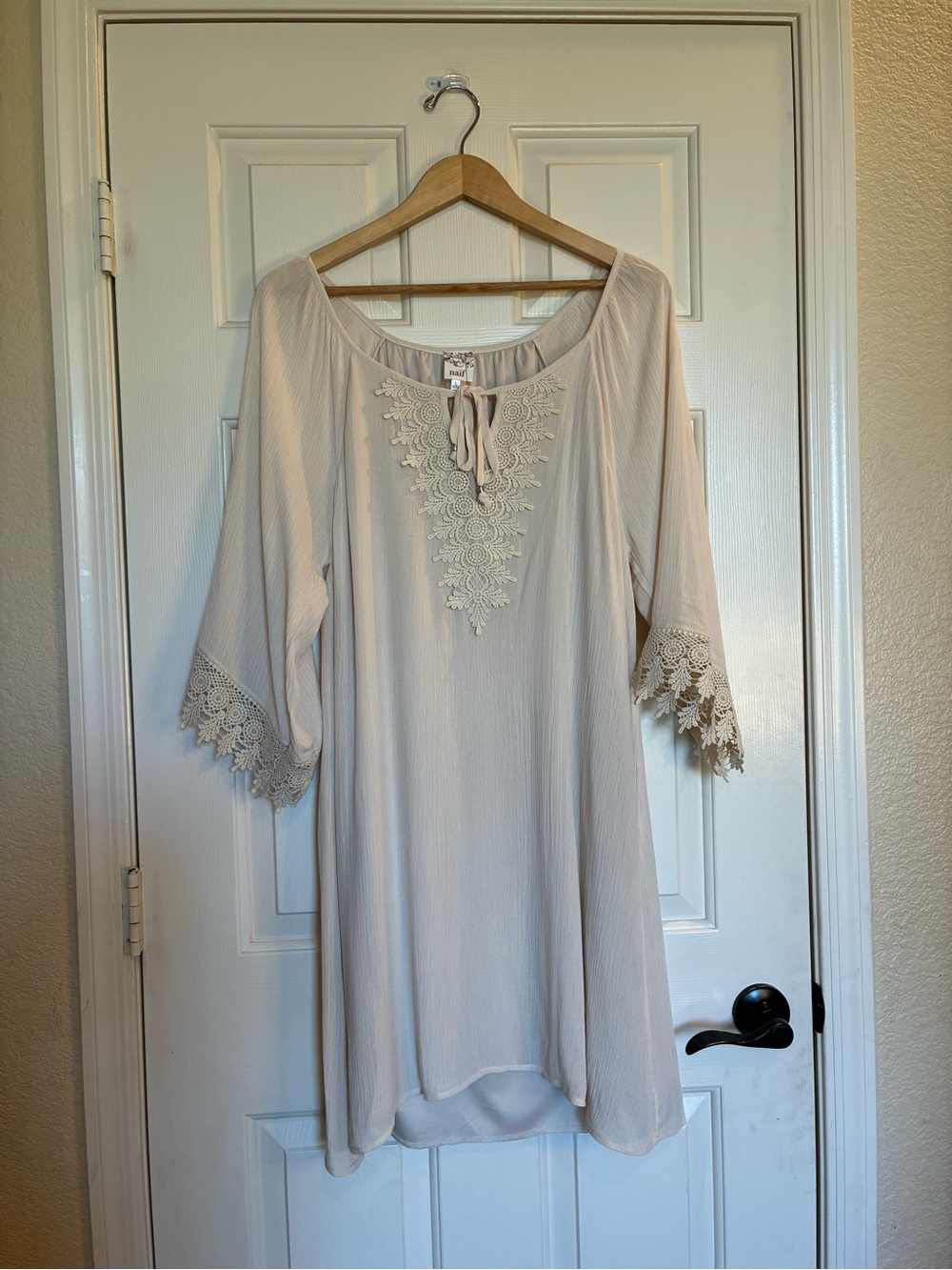 NAIF Cream Lace-Trim Midi Dress